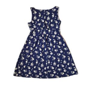 Lands’ End XS Petite Dress 2–4 Navy Floral Sleeveless